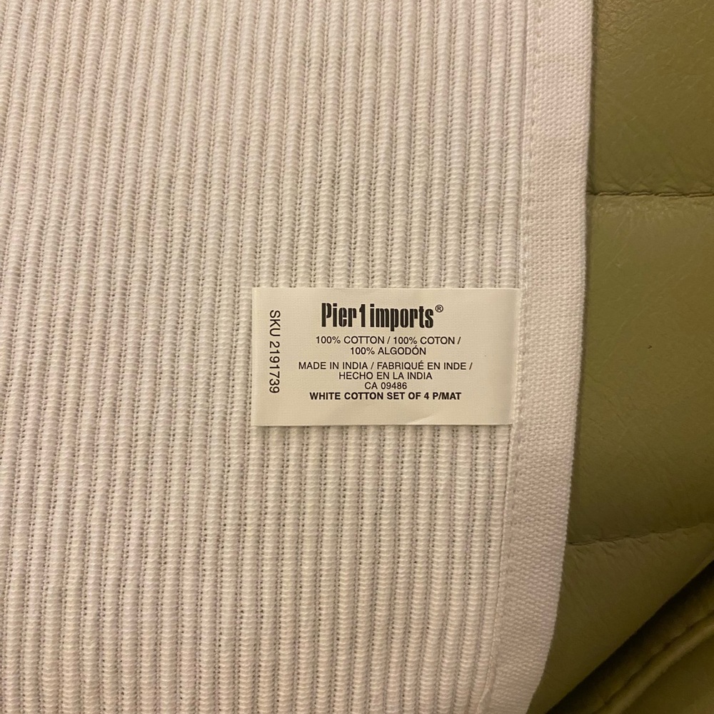 Pier One (6) White Place Mats (4 have been used & washed)